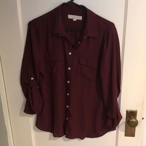 Maroon long sleeve button up blouse